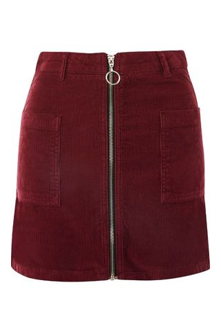 Topshop + Zip Through Corduroy Skirt