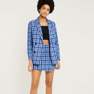Urban Outfitters + Blue Check Double-Breasted Blazer