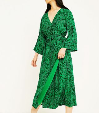 Gestuz + Green Leopard Print Wrap Dress