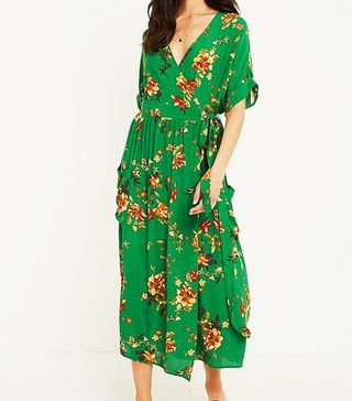 Urban Outfitters + Green Floral Tie-Front Dress