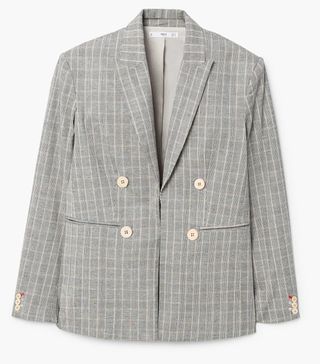 Mango + Double-Breasted Check Suit Blazer