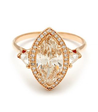 Anna Sheffield + Marquise Bea Halo Ring in Yellow Gold and Champagne Diamond