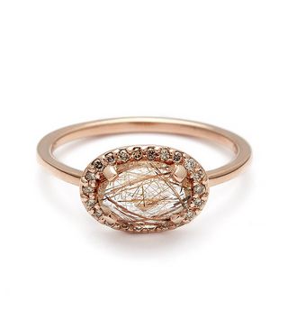 Anna Sheffield + Pave Amulet Ring in Copper Quartz and Champagne Diamond