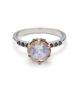 Anna Sheffield + Hazeline Solitaire Ring in White Gold and Rainbow Moonstone