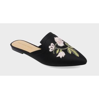Who What Wear + Serafina Embroidered Satin Flat Mules