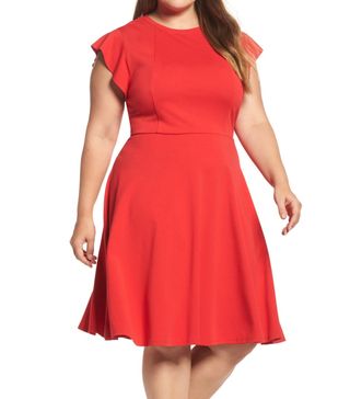 City Chic + Frill Sleeve Fit & Flare Dress