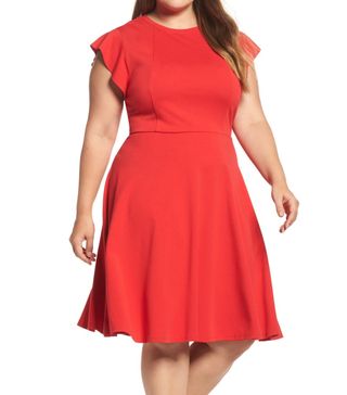 City Chic + Frill Sleeve Fit 
Flare Dress