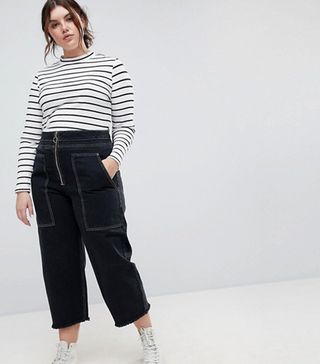 ASOS Curve + Wide Leg Utility Jeans With Big Pockets and Contract Stitch in Black