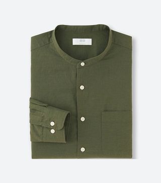 Uniqlo + Linen Cotton Stand Collar Long Sleeve