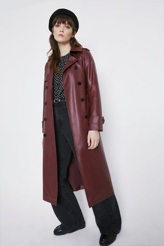 Warehouse + Faux Leather Trench Coat
