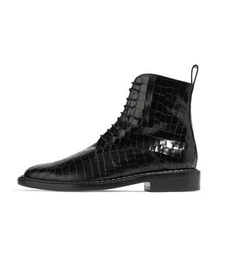 Robert Clergerie + Jacenc Glossed Croc-Effect Leather Boots