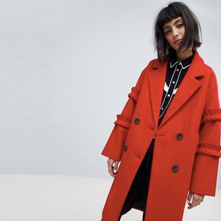 ASOS + Coat With Frill Sleeve Detail