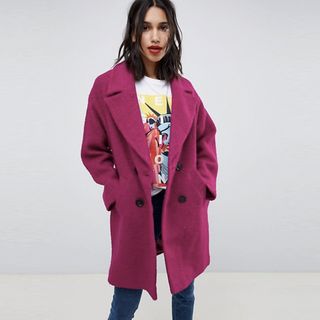 ASOS + Double Breasted Coat in Texture