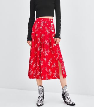 Zara + Floral Midi Skirt