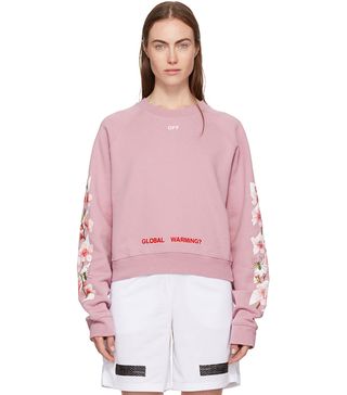 Off-White + Pink Diagonal Cherry Crop Sweatshirt