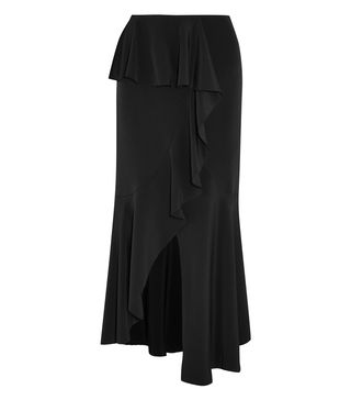 Goen J + Asymmetric Ruffled Silk-Satin Midi Skirt