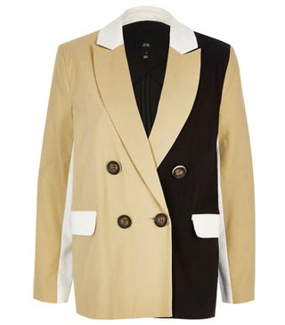 River Island + Light Brown Block Double Breasted Blazer