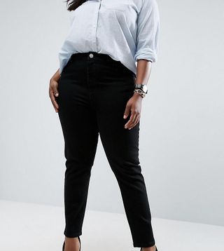 ASOS Curve + Farleigh Slim Mom Jeans in Clean Black