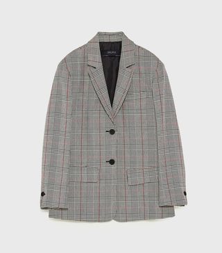 Zara + Buttoned Checked Blazer