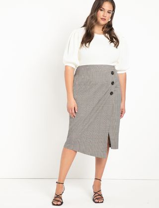 Eloquii + Wrap Plaid Skirt With Buttons