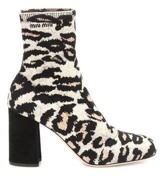 Miu Miu + Leopard-Print Jacquard Ankle Boots