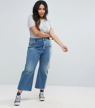 ASOS Curve + Rigid Crop Flare Jeans With Godet Inserts