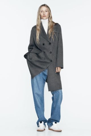 Zara + Wool Blend Double-Breasted Coat