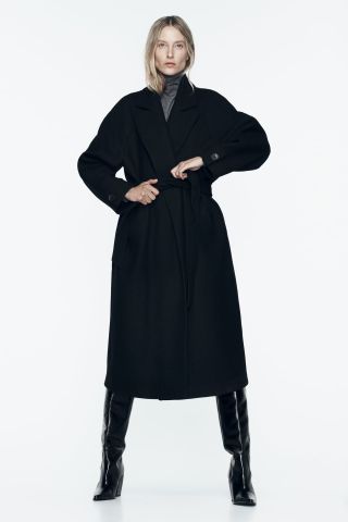 Zara + Longline Belted Wool Blend Coat
