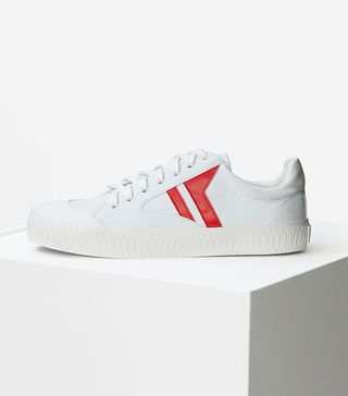 Céline + Plimsole Lace Up Sneaker in White and Red Canvas