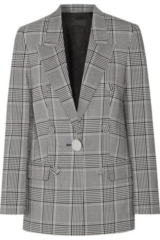 Alexander Wang + Leather-Trimmed Checked Crepe Blazer