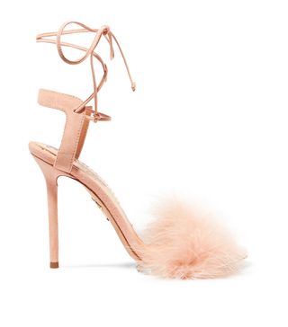 Charlotte Olympia + Salsa Feather-Trimmed Suede Sandals