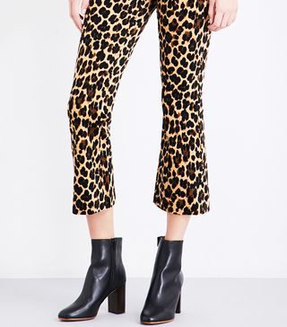 Frame + Cheetah Velvet Kick-Flare Cropped Trousers