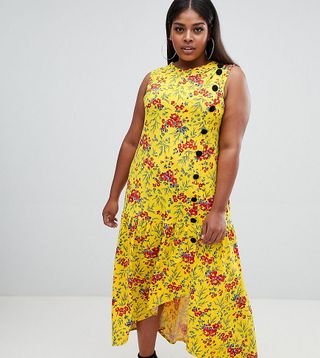 ASOS + Maxi Tea Dress with Dropped Hem and Contrast Buttons in Floral Print