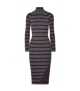 T by Alexander Wang + Striped Ribbed Stretch-Knit Midi Dress