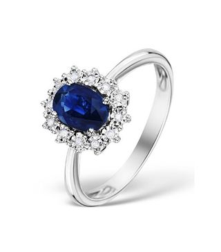The Diamond Store + Sapphire 7 X 5mm And Diamond 9k White Gold Ring