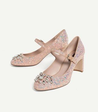 Uterqüe + Embellished Glittery Court Shoes