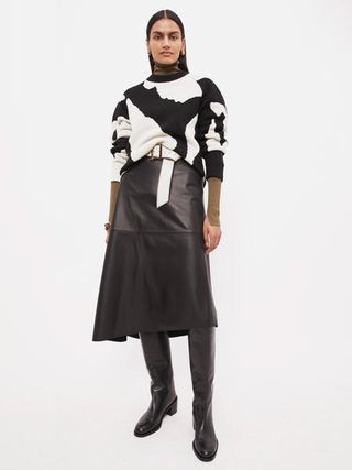 Jigsaw + Leather Midi Asymmetric Skirt