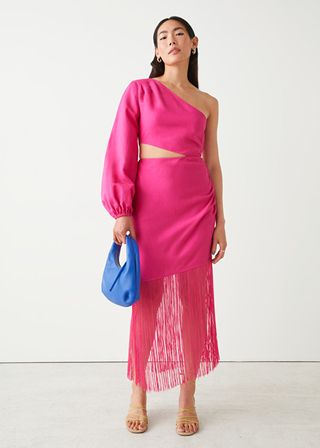 & Other Stories + Fringed One-Shoulder Midi Dress