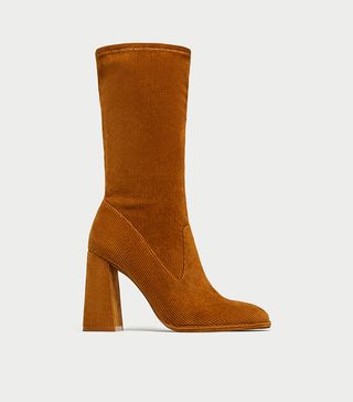 Zara + Corduroy High Heel Ankle Boots