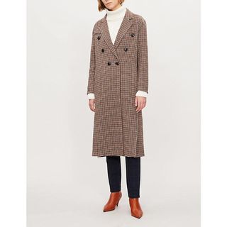 Maje + Guindy Double-Breasted Checked Wool Coat