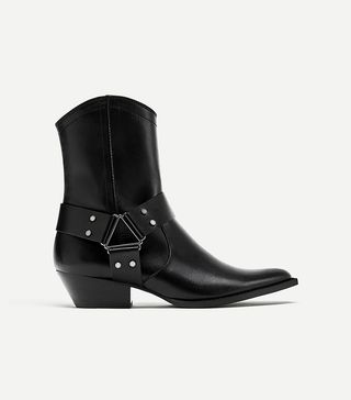 Zara + Leather Cowboy Style Ankle Boots