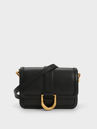 Charles & Keith + Black Gabine Leather Crossbody Bag