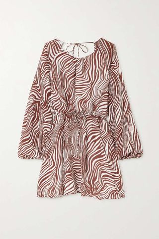 Faithfull the Brand + Constance Open-Back Zebra-Print Crinkled Linen-Blend Mini Dress