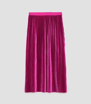 Zara + Pleated Velvet Midi Skirt