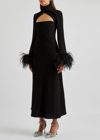 16Arlington + Odessa Black Feather-Trimmed Dress