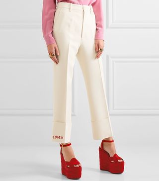 Gucci + Embroidered Wool and Silk-Blend Flared Pants