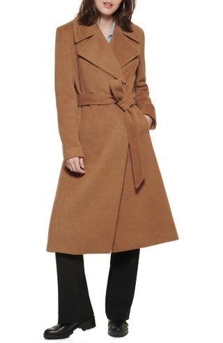 Karl Lagerfeld Paris + Wool Blend Wrap Coat