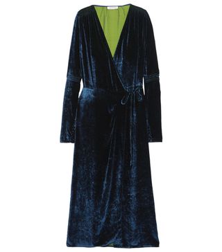 Attico + Crushed-Velvet Wrap Midi Dress