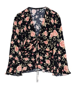 Zara + Floral Print Crossover Shirt