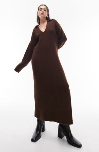 Topshop + Long Sleeve Maxi Sweater Dress